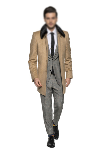 米驼色可脱卸水貂毛领款羊绒大衣